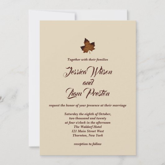 Herfst Maple Leaf Wedding Invitation - beige Kaart (Voorkant)