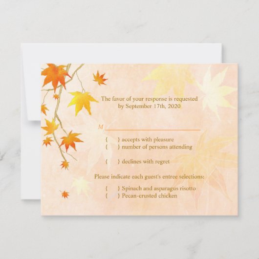 Herfst Maple Leaf Wedding Menu Keuze RSVP (Voorkant)