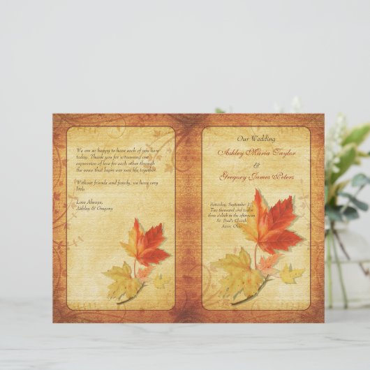 Herfst Maple Leaves Wedding Program (Staand voorkant)