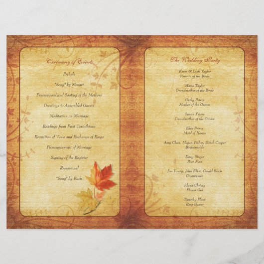 Herfst Maple Leaves Wedding Program (Achterkant)