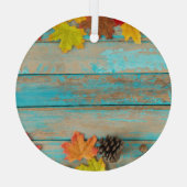 Herfst Maple: Pinecone Natuur Lijst. Glas Ornament (Achterkant)