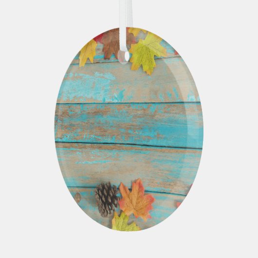 Herfst Maple: Pinecone Natuur Lijst. Glas Ornament (Voorkant links)