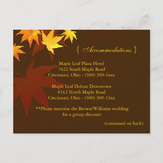 Herfst Maple Wedding Accommodatie Enclosure Briefkaart (Voorkant)