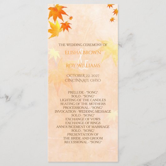 Herfst Maple Wedding Celebration Programma (Voorkant)