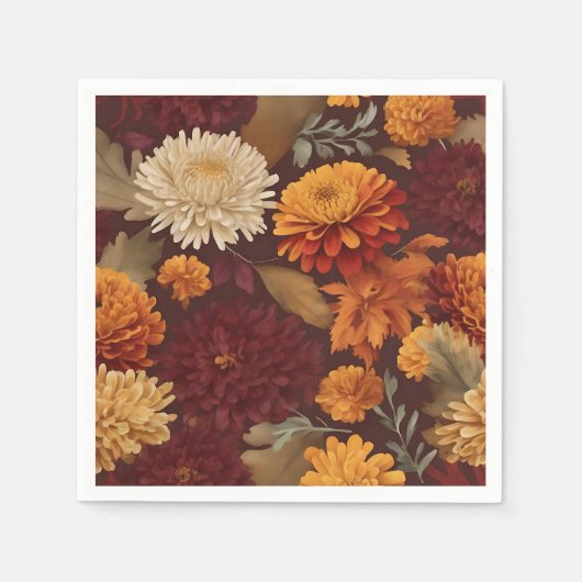 Herfst Marigolds Chrysanten en Asters Patroon Servet (Voorkant)