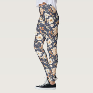 Herfst Marine Crème Bloem Leggings