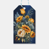 Herfst marineblauw rustieke zonnebloem bruiloft cadeaulabel (Achterkant)