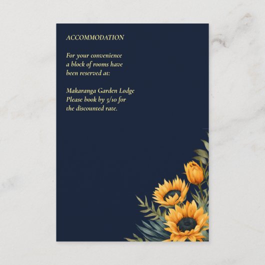 Herfst marineblauw rustieke zonnebloem bruiloft de informatiekaartje (Achterkant)