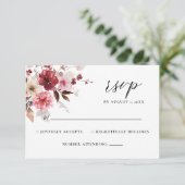 Herfst Maroon Blush Rustieke Bloemen Huwelijk RSVP Kaartje (Staand voorkant)