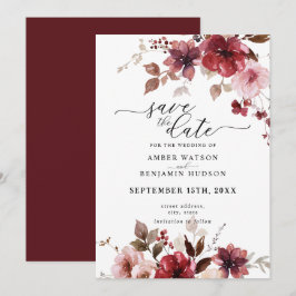 Herfst Maroon Roze bessen bruiloft Save the date Kaart
