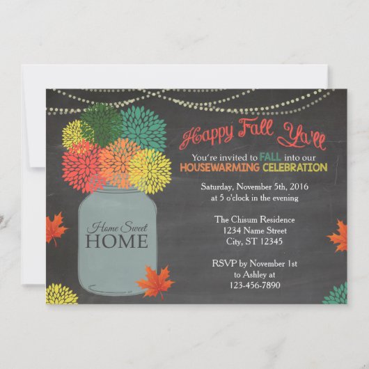 Herfst Mason Jar Housewarming Invitation Kaart (Voorkant)