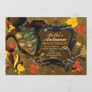 Herfst Masquerade Birthday Party Kaart