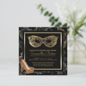 Herfst Masquerade Party | Zwart gouden kostuumbal Kaart (Staand voorkant)