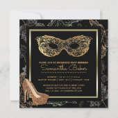 Herfst Masquerade Party | Zwart gouden kostuumbal Kaart (Voorkant)