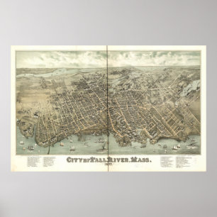 Herfst Massachusetts 1877 Antiek Panorama Poster