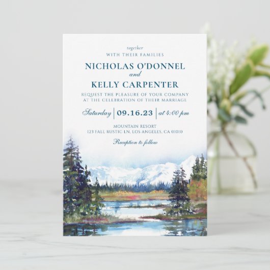 Herfst Meer Waterfront Berg Trouw Uitnodiging (Staand voorkant)