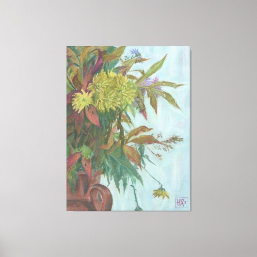 Herfst met chrysanthemum en herfstblad canvas afdruk (Voorkant)