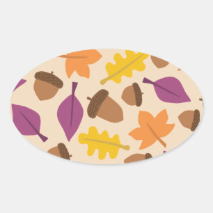Herfst met eikel en eikenbladeren ovale sticker