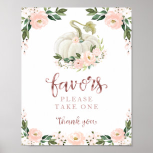 Herfst met roze bloemen pompoen Baby shower Favors Poster