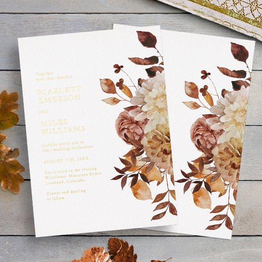 Herfst Modern Gold Wedding Folie Uitnodiging