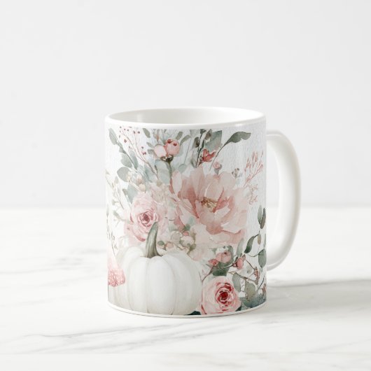 Herfst Mok met roze pompoenen en bloemen (Voorkant rechts)