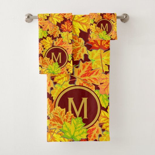 Herfst Monogram Maple verlaat najaar oliepatroon Bad Handdoek (Insitu)