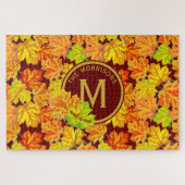 Herfst Monogram Maple verlaat najaar oliepatroon Legpuzzel (Horizontaal)