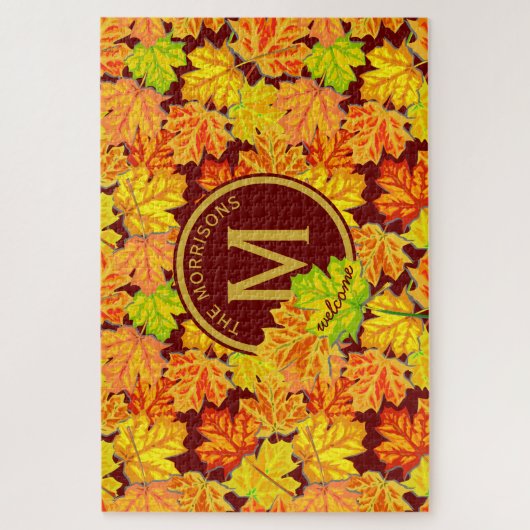 Herfst Monogram Maple verlaat najaar oliepatroon Legpuzzel (Verticaal)