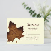 Herfst monogrammed RSVP (bruin) Kaartje (Staand voorkant)