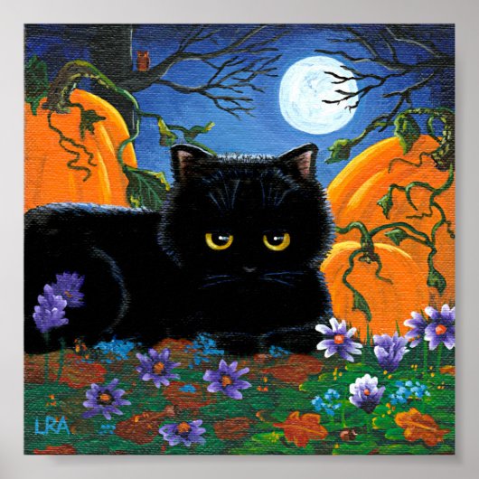 Herfst Moon Black Cat Pumpkins Creationarts Poster (Voorkant)