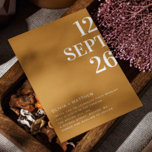 Herfst mosterdgeel moderne typografie bruiloft + Q Kaart