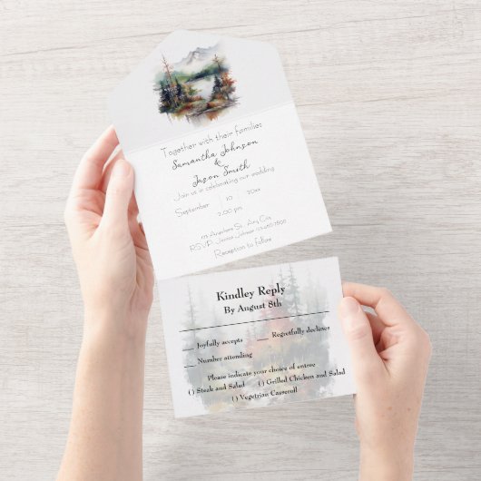 Herfst Mountain bruiloft All In One Uitnodiging (Afscheurbaar)