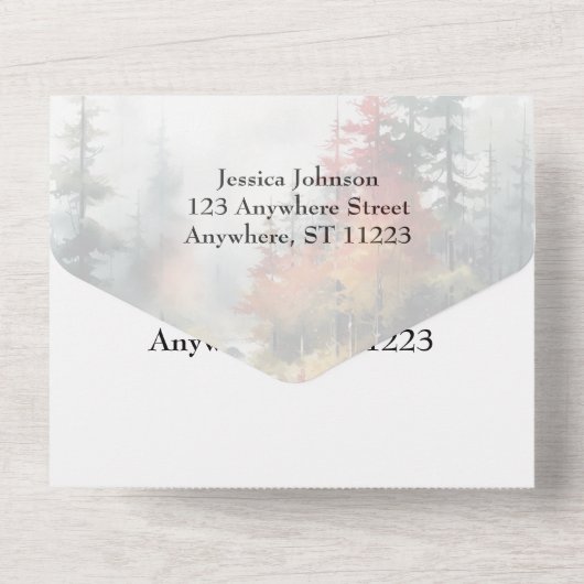 Herfst Mountain bruiloft All In One Uitnodiging (Achterkant)