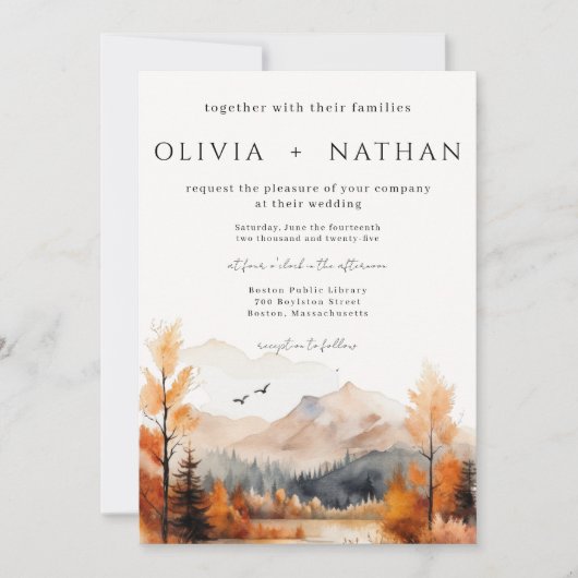 Herfst Mountain bruiloft foto Kaart (Voorkant)