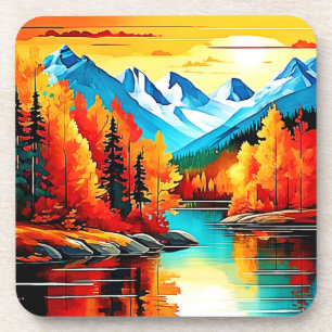 Herfst Mountain Lake Scene Bier Onderzetter