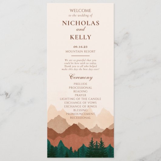 Herfst Mountain Terracotta Bos Trouwprogramma's Programma (Voorkant)