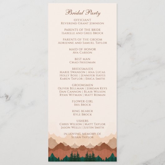 Herfst Mountain Terracotta Bos Trouwprogramma's Programma (Achterkant)