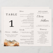 Herfst Mountain Tri-Fold Wedding Menu Tafelnummer (Voorkant / Achterkant)