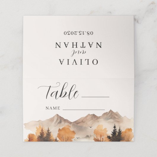 Herfst Mountain Trouwtafel Tafelnummer (Buitenkant ongevouwen)