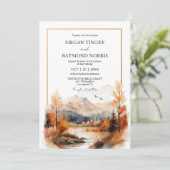 Herfst Mountain Waterverf Lakeside bruiloft Kaart (Staand voorkant)