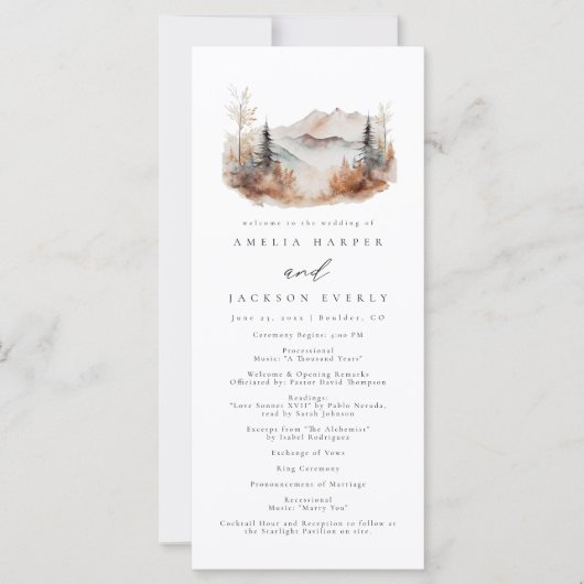 Herfst Mountain Wedding Order of Events Programma (Voorkant)