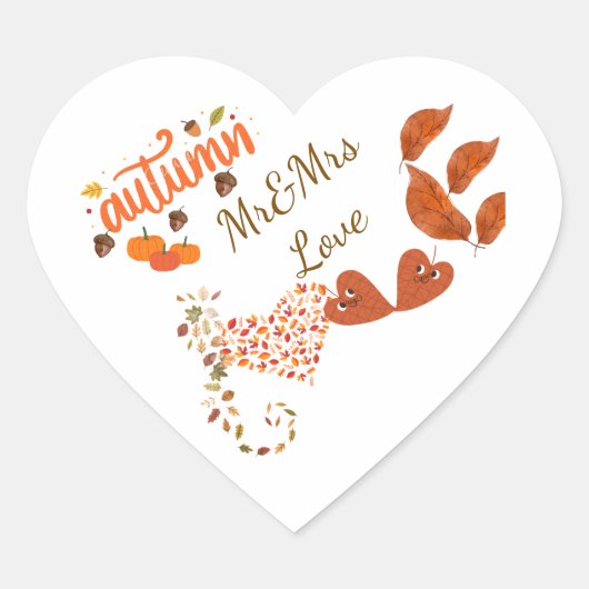 Herfst Mr & Mrs Liefde Hart Trouwstickers Hart Sticker (Voorkant)
