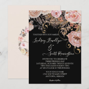 Herfst Mutted Waterverf Floral Roos Gold Wedding Kaart