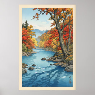 Herfst Muur Kunstprint Rivier Landschap met Vallei Poster