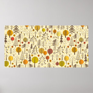 Herfst. Naadloos patroon met bos, herfstonderrug Poster