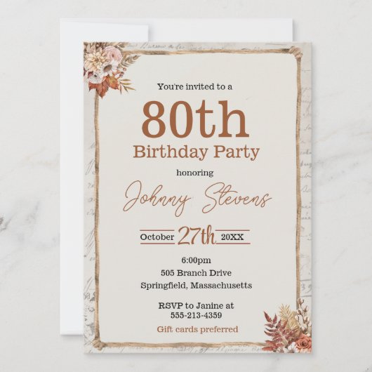  Herfst najaar 80e Kaart van de Birthday Party (Voorkant)