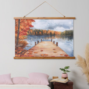 Herfst Natuur Meer Bomen Landschap Schildering Hangend Wandkleed