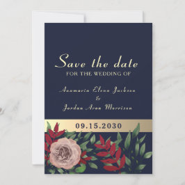 Herfst Navy Bourgondië Bloemen Huwelijk Save The Date