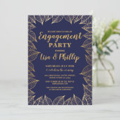 Herfst Navy Gold Leaves Invitation Kaart (Staand voorkant)