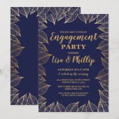 Herfst Navy Gold Leaves Invitation Kaart (Voorkant / Achterkant)